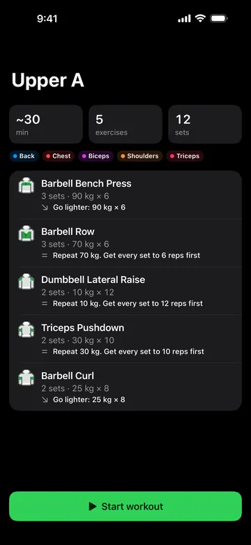 Platesmith Workout preview screen