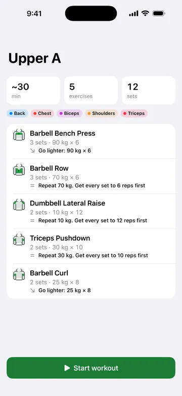 Platesmith Workout preview screen